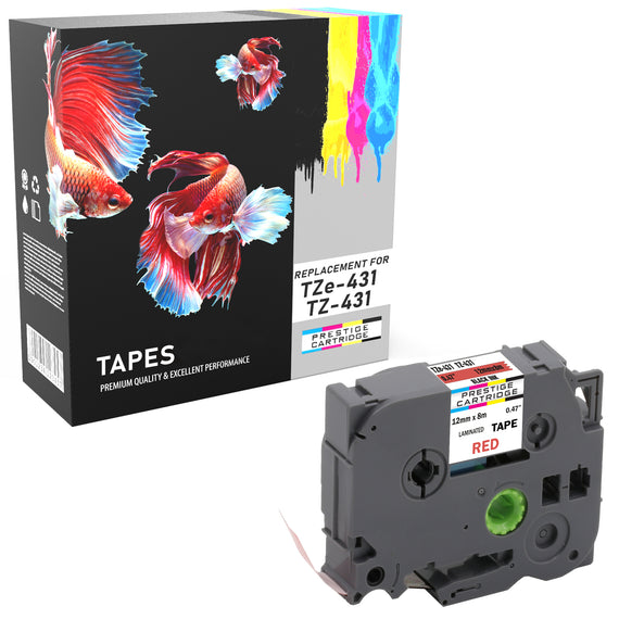 Prestige Cartridge™ Compatible TZ431 Black on Red Label Tapes (12mm x 8m) for Brother P-Touch TZ Label Printers - Prestige Cartridge
