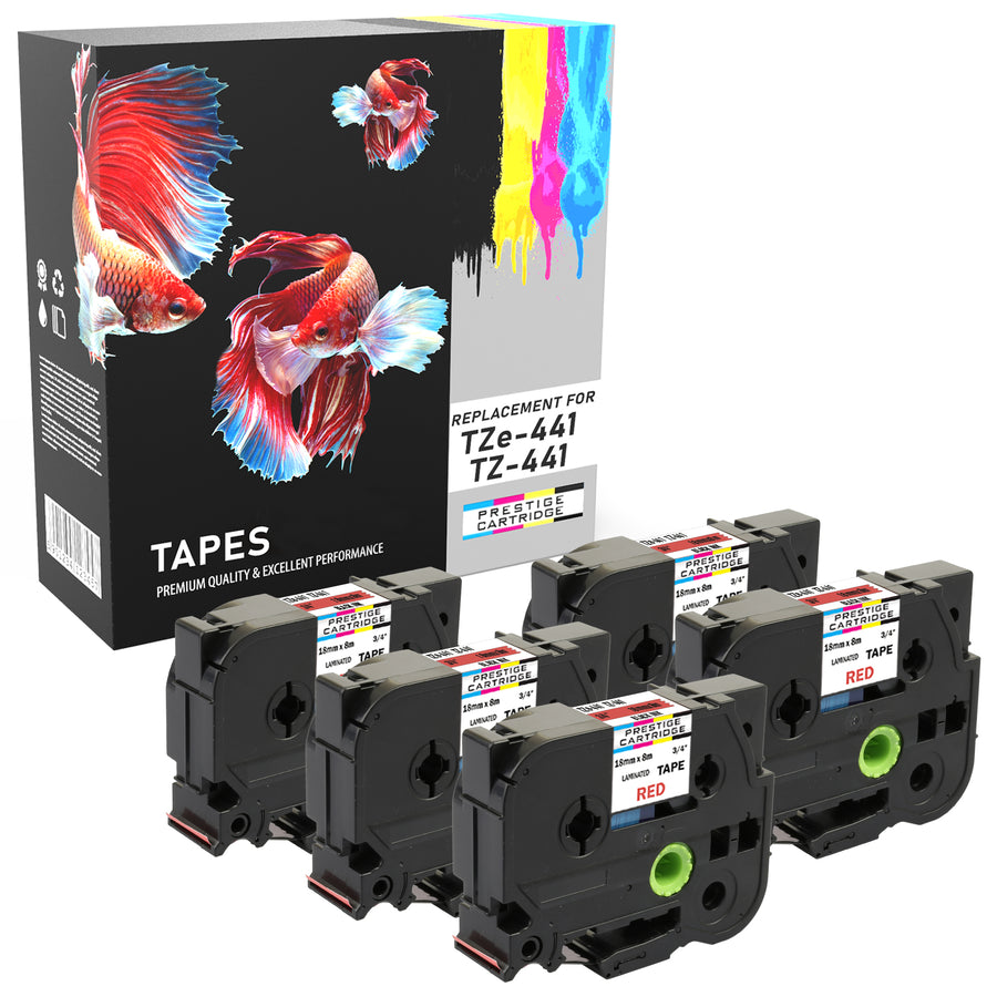 Prestige Cartridge™ Compatible TZ-441/TZe-441 Black on Red Label Tapes (18mm x 8m) for Brother P-Touch Label Printing Machines - Prestige Cartridge
