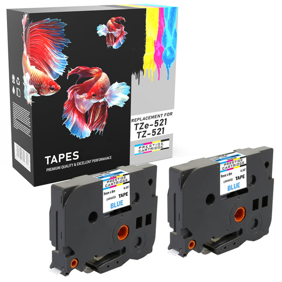 Prestige Cartridge™ Compatible TZ-521/TZe-521 Black on Blue Label Tapes (9mm x 8m) for Brother P-Touch Label Printing Machines - Prestige Cartridge