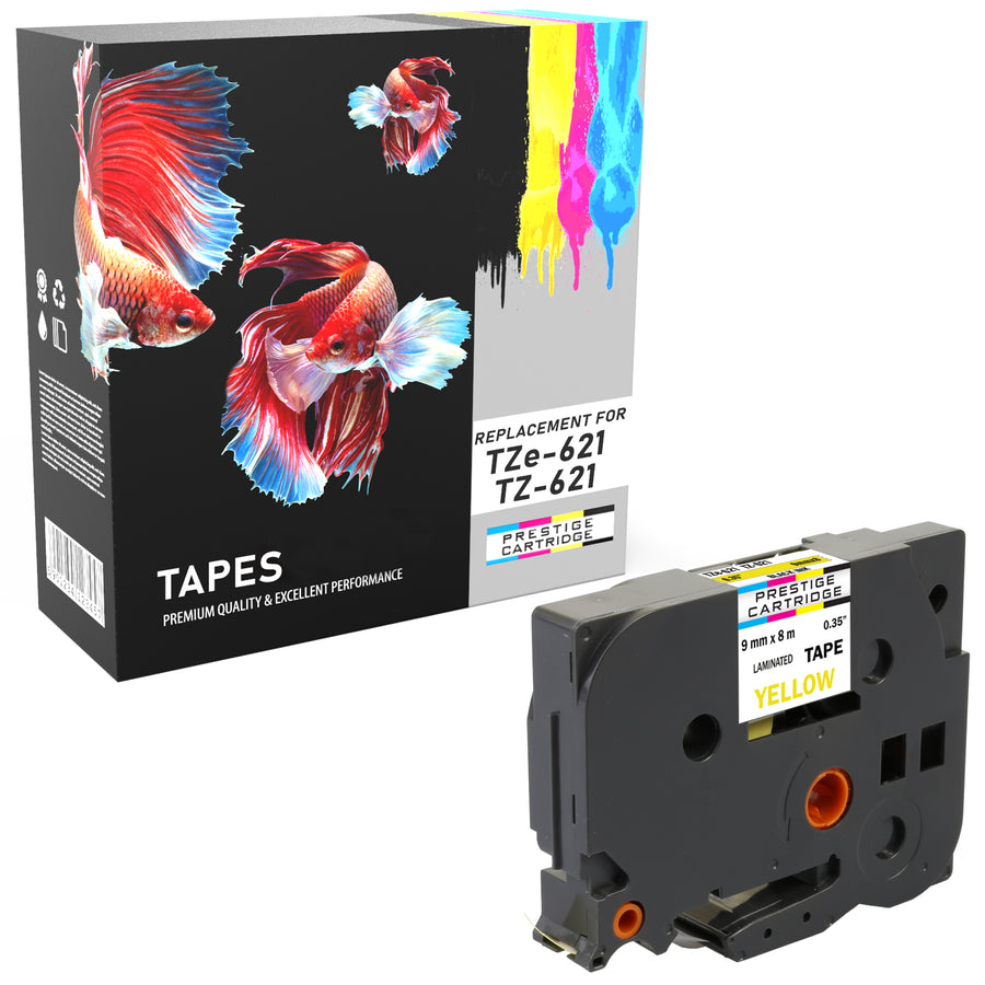 Prestige Cartridge™ Compatible TZ-621/TZe-621 Black on Yellow Label Tapes (9mm x 8m) for Brother P-Touch Label Printing Machines - Prestige Cartridge