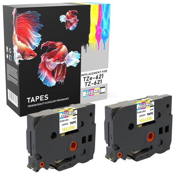 Prestige Cartridge™ Compatible TZ-621/TZe-621 Black on Yellow Label Tapes (9mm x 8m) for Brother P-Touch Label Printing Machines - Prestige Cartridge