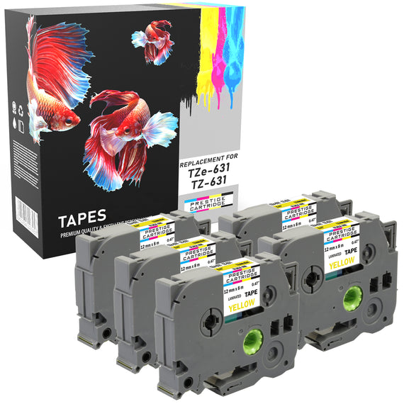 Prestige Cartridge™ Compatible TZ631 Black on Yellow Label Tapes (12mm x 8m) for Brother P-Touch Serial Label Printing Machines - Prestige Cartridge