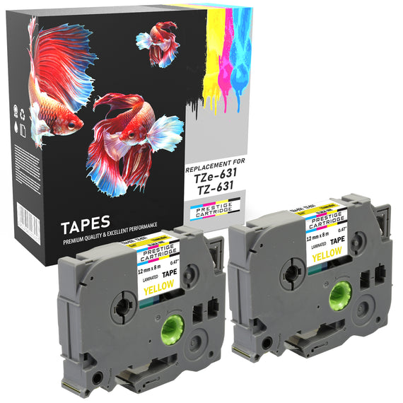 Prestige Cartridge™ Compatible TZ631 Black on Yellow Label Tapes (12mm x 8m) for Brother P-Touch Serial Label Printing Machines - Prestige Cartridge