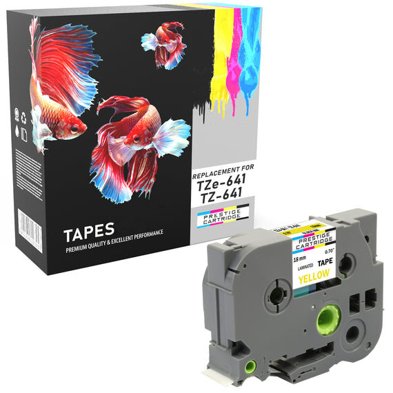 Prestige Cartridge™ Compatible TZ-641/TZe-641 Black on Yellow Label Tapes (18mm x 8m) for Brother P-Touch Label Printing Machines - Prestige Cartridge