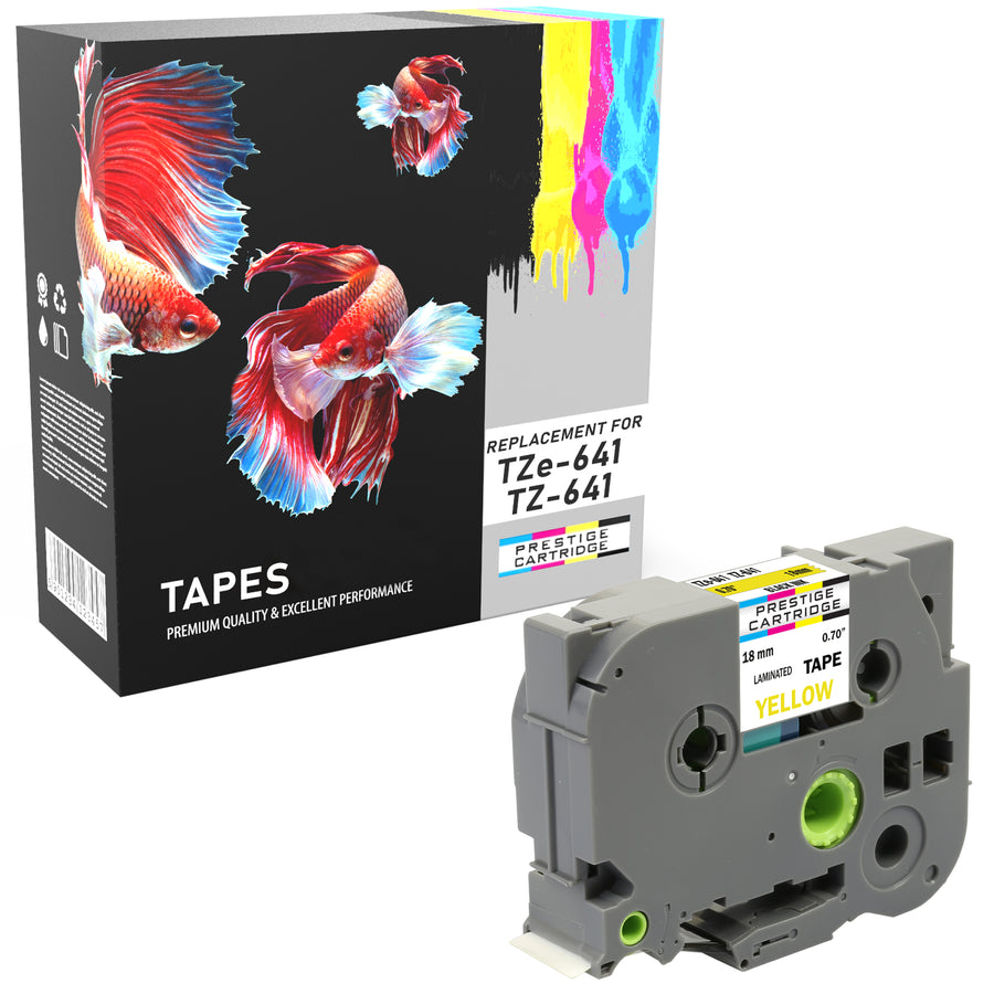 Prestige Cartridge™ Compatible TZ-641/TZe-641 Black on Yellow Label Tapes (18mm x 8m) for Brother P-Touch Label Printing Machines - Prestige Cartridge