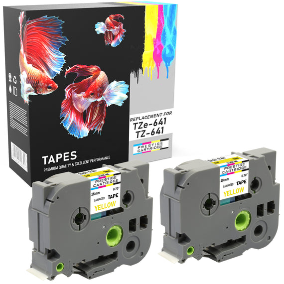 Prestige Cartridge™ Compatible TZ-641/TZe-641 Black on Yellow Label Tapes (18mm x 8m) for Brother P-Touch Label Printing Machines - Prestige Cartridge