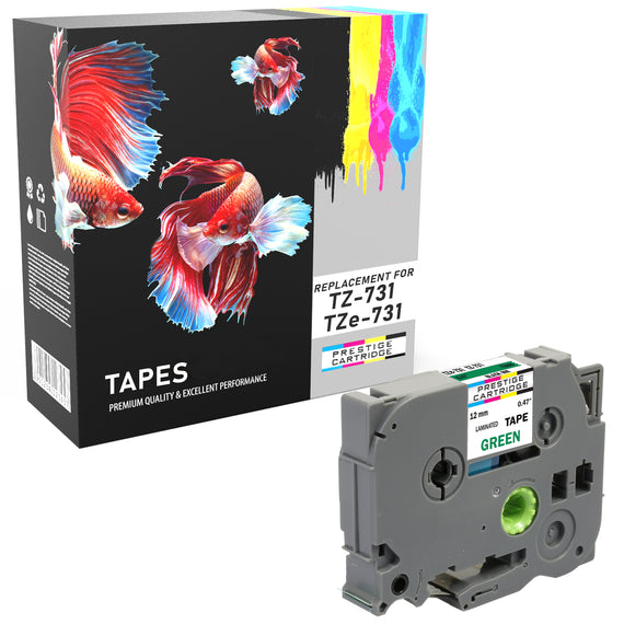 Prestige Cartridge™ Compatible TZ731 Black on Green Label Tapes (12mm x 8m) for Brother P-Touch TZ Label Printers - Prestige Cartridge