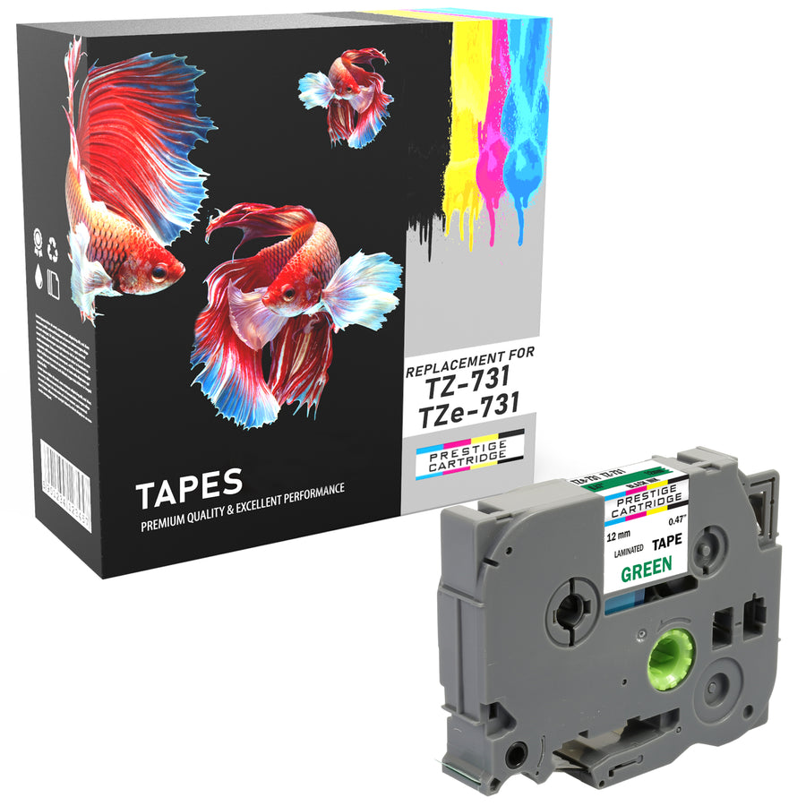 Prestige Cartridge™ Compatible TZ731 Black on Green Label Tapes (12mm x 8m) for Brother P-Touch TZ Label Printers - Prestige Cartridge