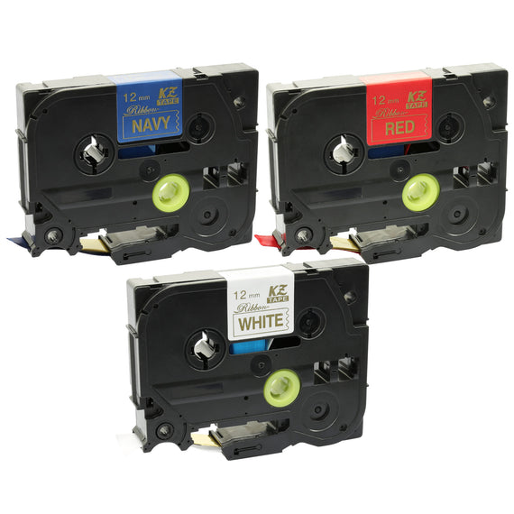Prestige Cartridge™ 3-Pack Gold on White/Red/Navy Blue Compatible Ribbon Tapes TZeR234 TZeRW34 TZeRN34 12mm x 4m for Brother P-Touch PT-1000 H100/LB/R H200 D200/BW/VP D210/VP D400/VP D600/VP E100/VP E550/W/WVP P700 P750W - Prestige Cartridge