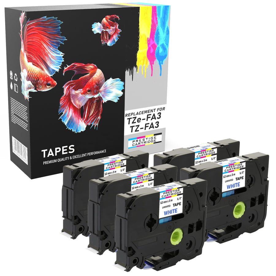 Prestige Cartridge™ Compatible TZ-FA3 TZe-FA3 Blue on White Fabric Labelling Tapes (12mm x 3m) for Brother P-Touch Label Printing Machines - Prestige Cartridge