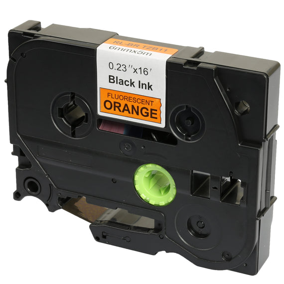 Prestige Cartridge™ Compatible TZ-B11 TZe-B11 Black on Fluorescent Orange Label Tapes (6mm x 8m) for Brother P-Touch Label Printing Machines - Prestige Cartridge