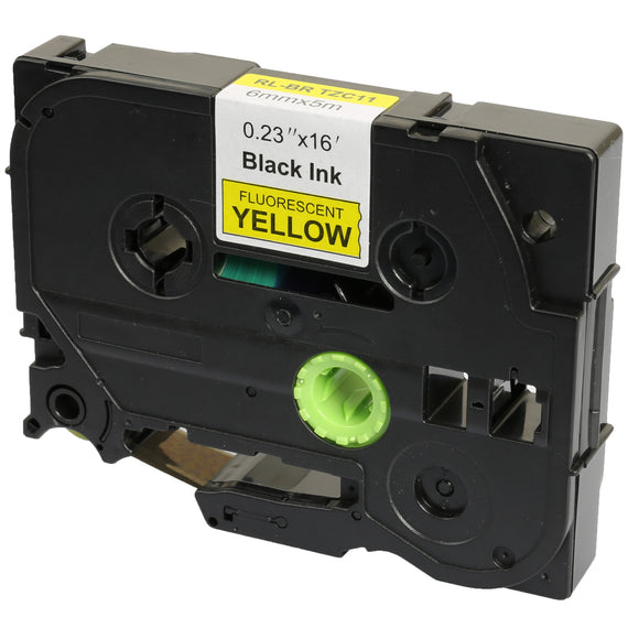 Prestige Cartridge™ Compatible TZ-C11 TZe-C11 Black on Fluorescent Yellow Label Tapes (6mm x 8m) for Brother P-Touch Label Printing Machines - Prestige Cartridge