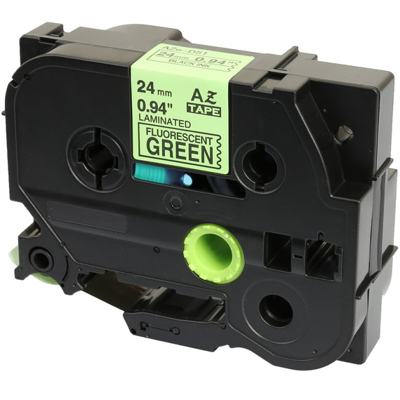 Prestige Cartridge™ Compatible TZ-D51 TZe-D51 Black on Fluorescent Green Label Tapes (24mm x 8m) for Brother P-Touch Label Printing Machines - Prestige Cartridge