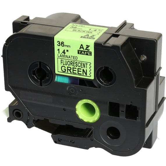 Prestige Cartridge™ Compatible TZ-D61 TZe-D61 Black on Fluorescent Green Label Tapes (36mm x 8m) for Brother P-Touch Label Printing Machines - Prestige Cartridge