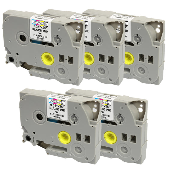 Prestige Cartridge™ Compatible TZ-FX221 TZe-FX221 Black on White Flexible Label Tapes (9mm x 8m) for Brother P-Touch Label Printing Machines - Prestige Cartridge