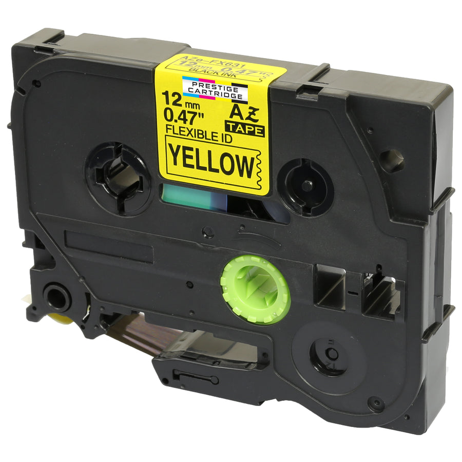 Prestige Cartridge™ Compatible TZ-FX631 TZe-FX631 Black on Yellow Flexible Label Tapes (12mm x 8m) for Brother P-Touch Label Printing Machines - Prestige Cartridge