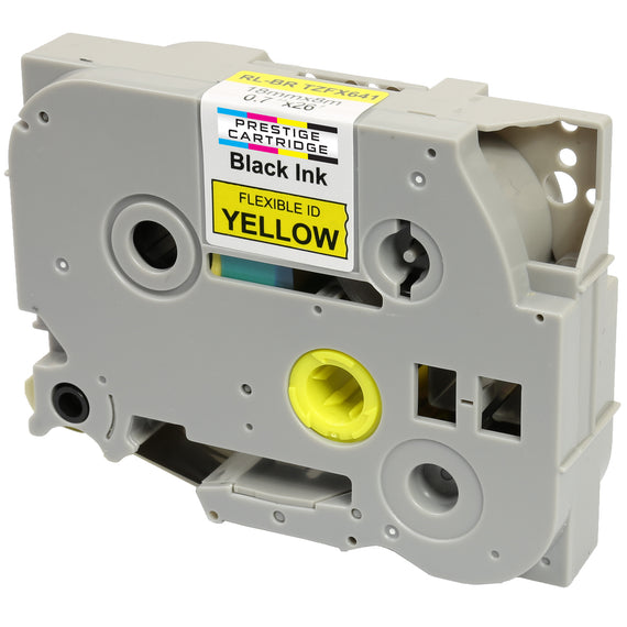 Prestige Cartridge™ Compatible TZ-FX641 TZe-FX641 Black on Yellow Flexible Label Tapes (18mm x 8m) for Brother P-Touch Label Printing Machines - Prestige Cartridge