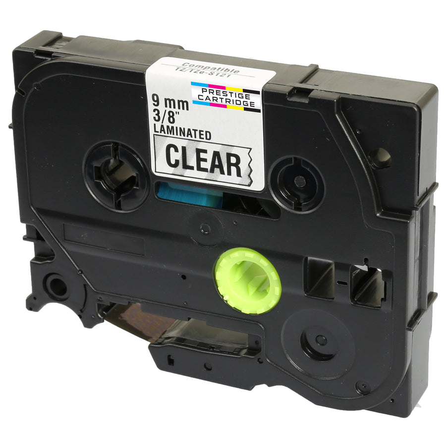 Prestige Cartridge™ Compatible TZ-S121 TZe-S121 Black on Clear Extra Strength Adhesive Label Tapes (9mm x 8m) for Brother P-Touch Label Printing Machines - Prestige Cartridge