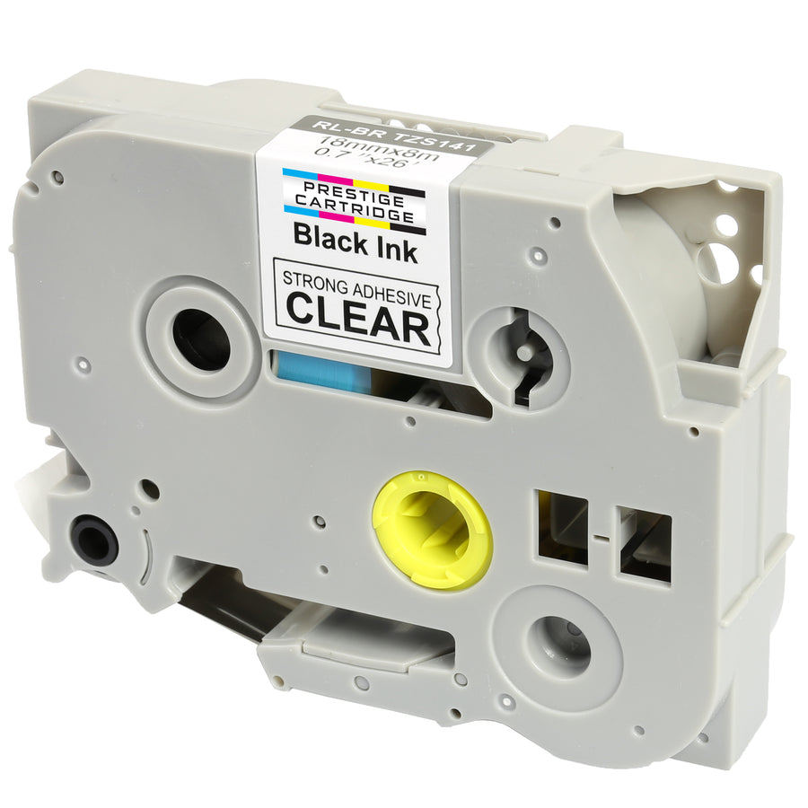 Prestige Cartridge™ Compatible TZ-S141 TZe-S141 Black on Clear Extra Strength Adhesive Label Tapes (18mm x 8m) for Brother P-Touch Label Printing Machines - Prestige Cartridge