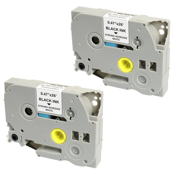 Prestige Cartridge™ Compatible TZ-S231 TZe-S231 Black on White Extra Strength Adhesive Label Tapes (12mm x 8m) for Brother P-Touch Label Printing Machines - Prestige Cartridge