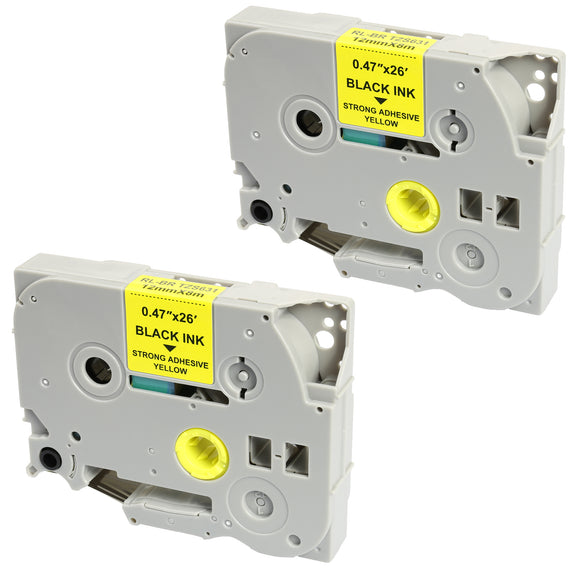 Prestige Cartridge™ Compatible TZ-S631 TZe-S631 Black on Yellow Extra Strength Adhesive Label Tapes (12mm x 8m) for Brother P-Touch Label Printing Machines - Prestige Cartridge