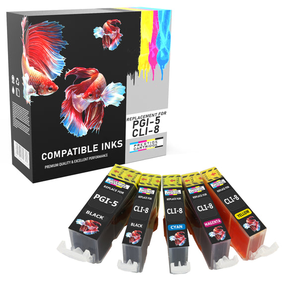 Prestige Cartridge™ Compatible PGI-5 CLI-8 Ink Cartridges for Canon Pixma MP500, MP530, MP600, MP600R, MP610, MP800, MP800R, MP810, MP830, MP950, MP960, MP970, iP4200, iP4300, iP4500, iP5100, iP5200, iP5200R, iP5300 - Prestige Cartridge