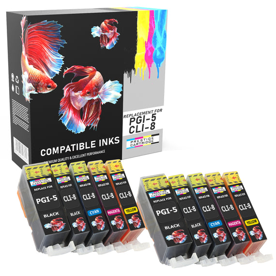 Prestige Cartridge™ Compatible PGI-5 CLI-8 Ink Cartridges for Canon Pixma MP500, MP530, MP600, MP600R, MP610, MP800, MP800R, MP810, MP830, MP950, MP960, MP970, iP4200, iP4300, iP4500, iP5100, iP5200, iP5200R, iP5300 - Prestige Cartridge