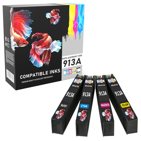 Prestige Cartridge™ Compatible Chipped Ink Cartridges Replacement for HP 913A PageWide Pro 452dw, 477dw, 452dwt, 477dwt, 352dn, 352dw, 377dn, 377dw - Prestige Cartridge