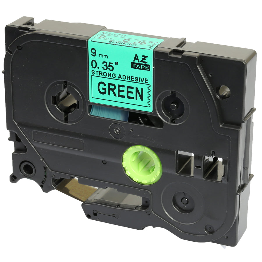 Prestige Cartridge™ Compatible TZ-S721 TZe-S721 Black on Green Extra Strength Adhesive Label Tapes (9mm x 8m) for Brother P-Touch Label Printing Machines - Prestige Cartridge